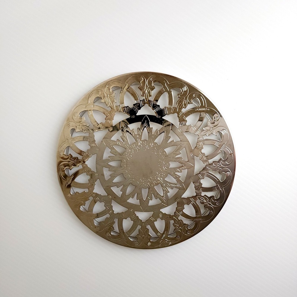 Vintage Silver‎ Plated Glass Trivet 6" Made In Italy